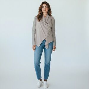 Blank NYC Womens Gray Asymmetrical Full Zip Drape Moto Jacket Faux Leather Small